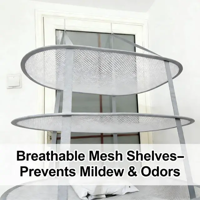 Alt view image 7 of 7 - Sweater Drying Rack Hanging on Door Dryer Flat Portable Collapsible Mesh Large Laundry Clothes Drying Rack Room Organization 3 Tier