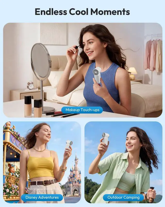 Alt view image 3 of 7 - Portable Handheld Mini Fan, 6 Speeds 16900 RPM High Velocity Personal Fan with LED Display, USB Rechargeable, Mini Fan with Lanyard for Makeup, Travel, Outdoor Fan for Women Girl Gift, White