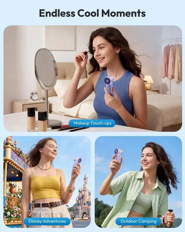 Alt view image 7 of 7 - Portable Handheld Mini Fan, 6 Speeds 16900 RPM High Velocity Personal Fan with LED Display, USB Rechargeable, Mini Fan with Lanyard for Makeup, Travel, Outdoor, for Women Girl Gift, Purple