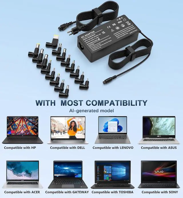 Alt view image 6 of 6 - 90W Universal Laptop Charger with 16 Tips AC Adpater for Hp Dell Acer