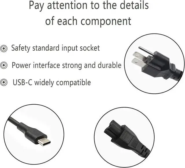 Alt view image 2 of 6 - 65W 45W USB C Laptop Power Replacement Adapter Charger for Lenovo Chromebook/Yoga/ThinkPad/HP Chromebook/Dell Laptop USB Type C Power Adapter