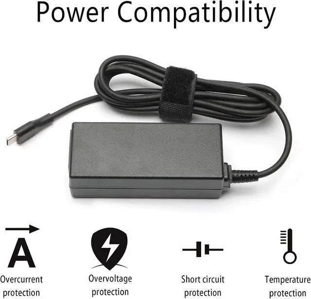 Alt view image 4 of 6 - 65W 45W USB C Laptop Power Replacement Adapter Charger for Lenovo Chromebook/Yoga/ThinkPad/HP Chromebook/Dell Laptop USB Type C Power Adapter