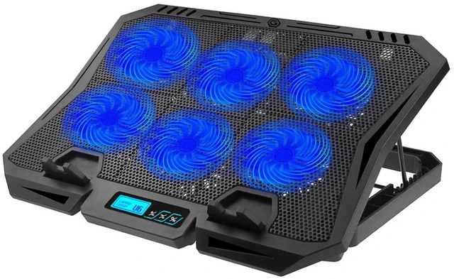 Main image of 6-Fan Laptop Cooling Pad, Adjustable Speed Quiet Cooler Stand with Blue LED Lights, Ergonomic Notebook Cooling Base for 15.6 Inch Gaming Laptops