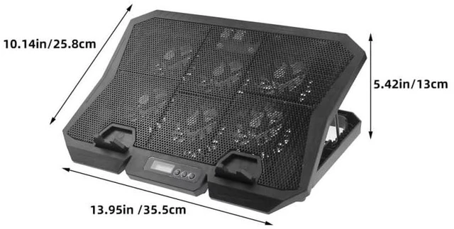 Alt view image 2 of 7 - 6-Fan Laptop Cooling Pad, Adjustable Speed Quiet Cooler Stand with Blue LED Lights, Ergonomic Notebook Cooling Base for 15.6 Inch Gaming Laptops