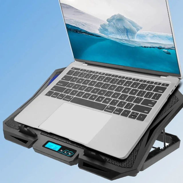 Alt view image 4 of 7 - 6-Fan Laptop Cooling Pad, Adjustable Speed Quiet Cooler Stand with Blue LED Lights, Ergonomic Notebook Cooling Base for 15.6 Inch Gaming Laptops