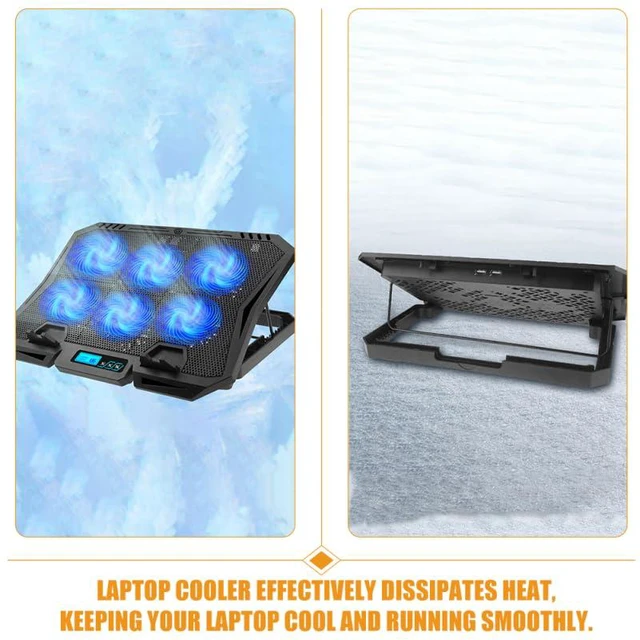 Alt view image 5 of 7 - 6-Fan Laptop Cooling Pad, Adjustable Speed Quiet Cooler Stand with Blue LED Lights, Ergonomic Notebook Cooling Base for 15.6 Inch Gaming Laptops