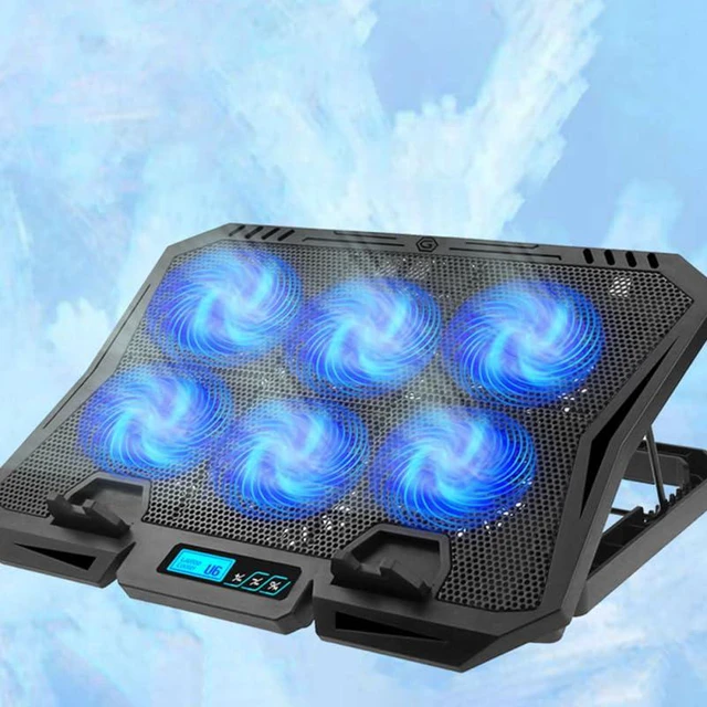 Alt view image 7 of 7 - 6-Fan Laptop Cooling Pad, Adjustable Speed Quiet Cooler Stand with Blue LED Lights, Ergonomic Notebook Cooling Base for 15.6 Inch Gaming Laptops