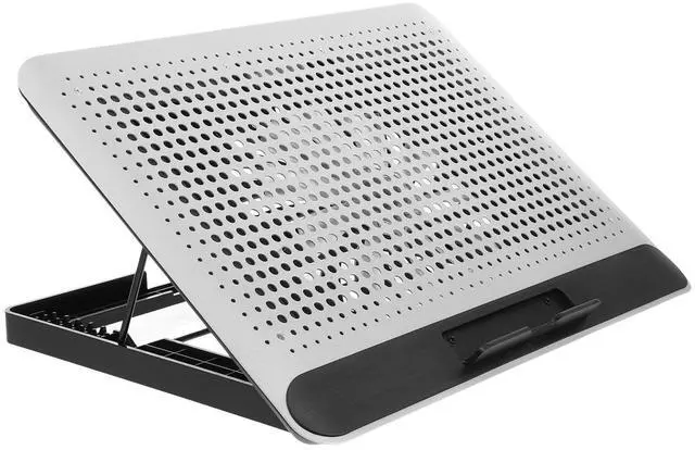 Main image of Aluminum Alloy Laptop Cooling Pad with Dual USB Ports Quiet Thin Notebook Cooler Stand for Laptops Up to Ergonomic Angles Skid-Resistant Computer Fan Support Frame in Silver