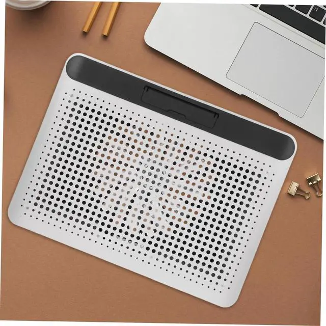 Alt view image 5 of 7 - Aluminum Alloy Laptop Cooling Pad with Dual USB Ports Quiet Thin Notebook Cooler Stand for Laptops Up to Ergonomic Angles Skid-Resistant Computer Fan Support Frame in Silver
