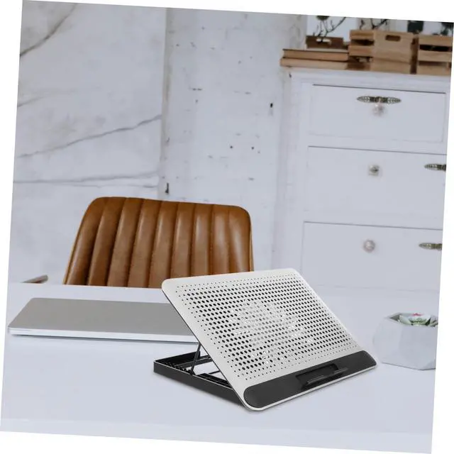 Alt view image 6 of 7 - Aluminum Alloy Laptop Cooling Pad with Dual USB Ports Quiet Thin Notebook Cooler Stand for Laptops Up to Ergonomic Angles Skid-Resistant Computer Fan Support Frame in Silver