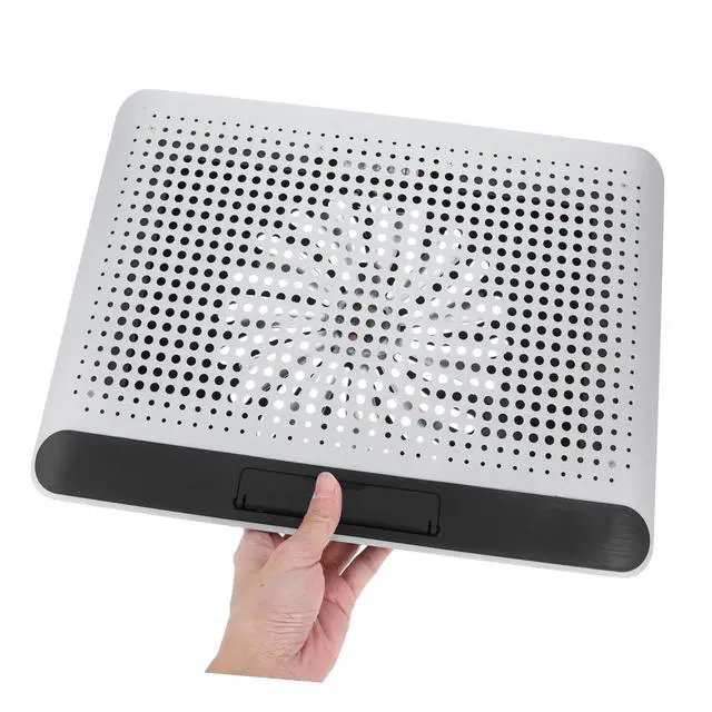 Alt view image 4 of 7 - Aluminum Alloy Laptop Cooling Pad with Dual USB Ports Quiet Thin Notebook Cooler Stand for Laptops Up to Ergonomic Angles Skid-Resistant Computer Fan Support Frame in Silver