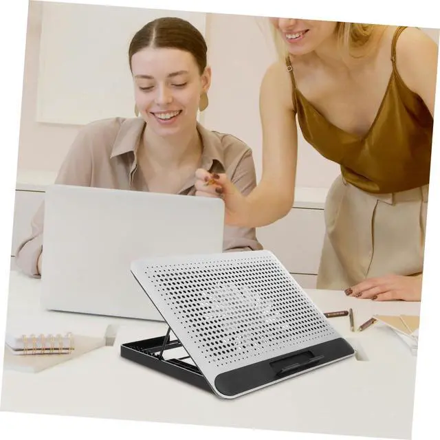 Alt view image 7 of 7 - Aluminum Alloy Laptop Cooling Pad with Dual USB Ports Quiet Thin Notebook Cooler Stand for Laptops Up to Ergonomic Angles Skid-Resistant Computer Fan Support Frame in Silver