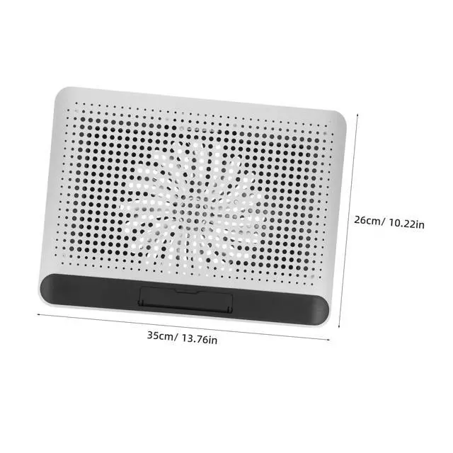 Alt view image 2 of 7 - Aluminum Alloy Laptop Cooling Pad with Dual USB Ports Quiet Thin Notebook Cooler Stand for Laptops Up to Ergonomic Angles Skid-Resistant Computer Fan Support Frame in Silver