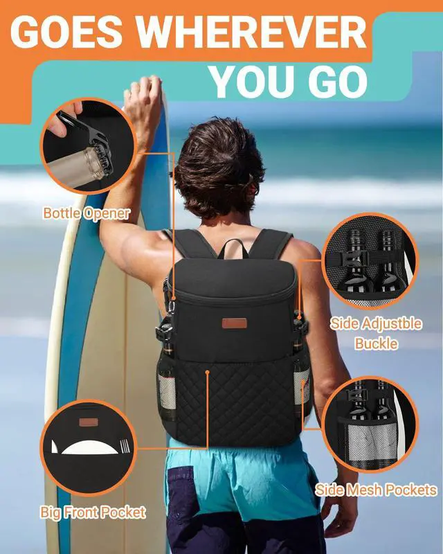 Alt view image 5 of 7 - Soft Cooler Backpack for Men: Small Insulated Backpack Coolers for Beach