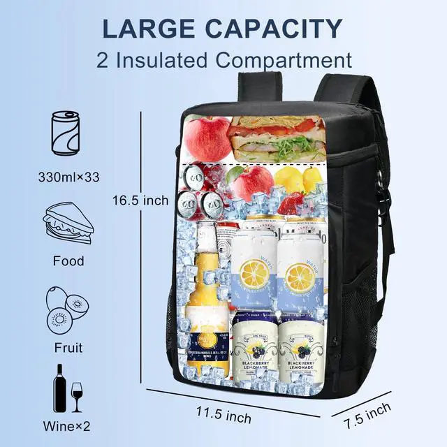Alt view image 3 of 6 - 33 Cans Insulated Backpack Cooler - Leakproof Waterproof Lightweight Soft Coolers Bag for Camping Picnic Hiking Beach and Lunchbox Backpacks Bags-Leak Proof Ice Chest Back Pack,Black