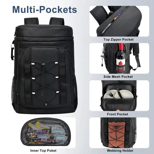Alt view image 2 of 6 - 33 Cans Insulated Backpack Cooler - Leakproof Waterproof Lightweight Soft Coolers Bag for Camping Picnic Hiking Beach and Lunchbox Backpacks Bags-Leak Proof Ice Chest Back Pack,Black