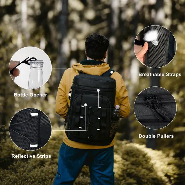Alt view image 6 of 6 - 33 Cans Insulated Backpack Cooler - Leakproof Waterproof Lightweight Soft Coolers Bag for Camping Picnic Hiking Beach and Lunchbox Backpacks Bags-Leak Proof Ice Chest Back Pack,Black
