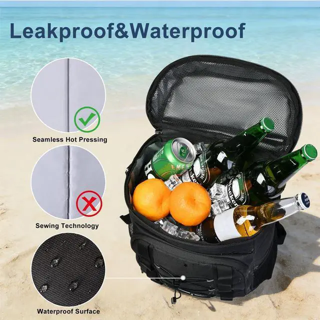 Alt view image 5 of 6 - 33 Cans Insulated Backpack Cooler - Leakproof Waterproof Lightweight Soft Coolers Bag for Camping Picnic Hiking Beach and Lunchbox Backpacks Bags-Leak Proof Ice Chest Back Pack,Black