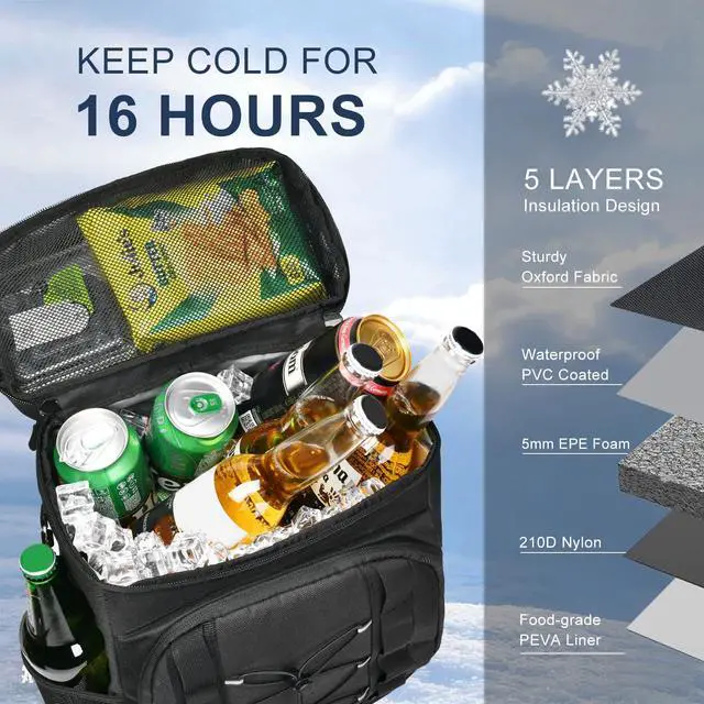 Alt view image 4 of 6 - 33 Cans Insulated Backpack Cooler - Leakproof Waterproof Lightweight Soft Coolers Bag for Camping Picnic Hiking Beach and Lunchbox Backpacks Bags-Leak Proof Ice Chest Back Pack,Black