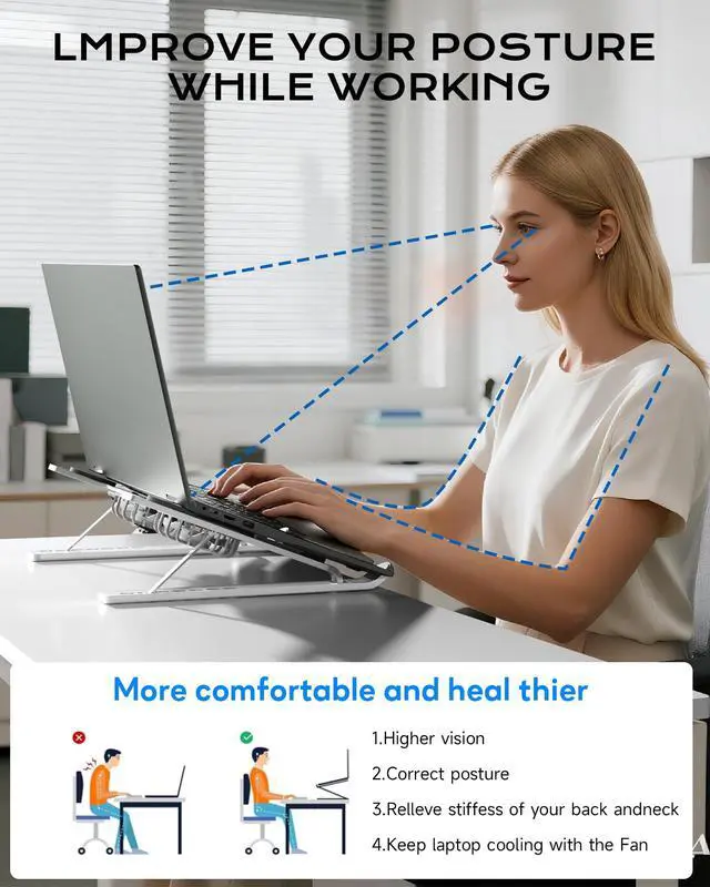 Alt view image 3 of 6 - Laptop Stand with Open Cooling Design, Aluminum Notebook Stand with Height Adjustment, 10KG Capacity, for Gaming & Work, 10-17 Inch Compatible