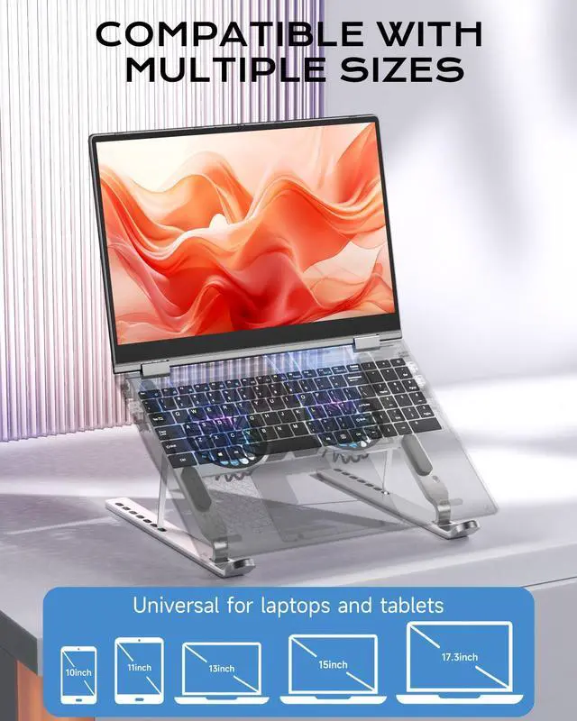Alt view image 4 of 6 - Laptop Stand with Open Cooling Design, Aluminum Notebook Stand with Height Adjustment, 10KG Capacity, for Gaming & Work, 10-17 Inch Compatible