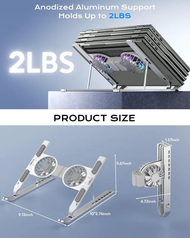 Alt view image 5 of 6 - Laptop Stand with Open Cooling Design, Aluminum Notebook Stand with Height Adjustment, 10KG Capacity, for Gaming & Work, 10-17 Inch Compatible