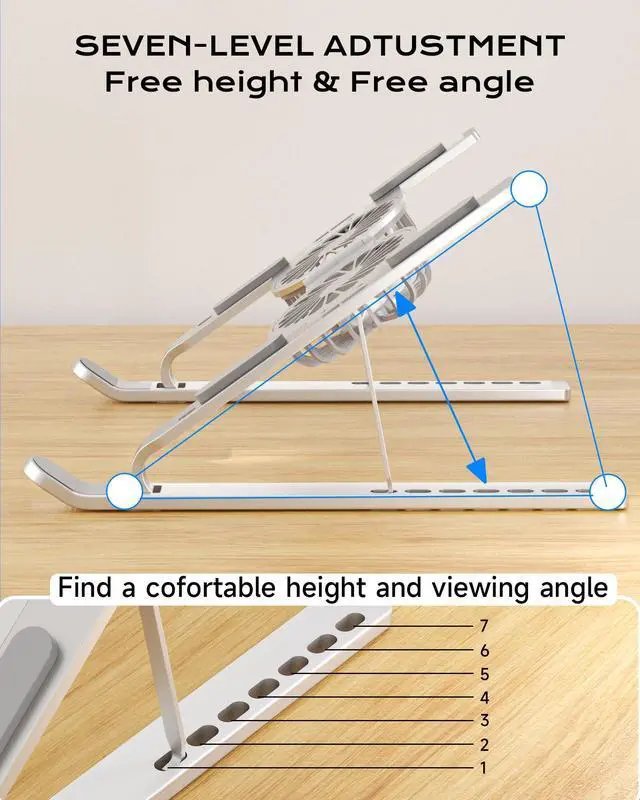 Alt view image 6 of 6 - Laptop Stand with Open Cooling Design, Aluminum Notebook Stand with Height Adjustment, 10KG Capacity, for Gaming & Work, 10-17 Inch Compatible