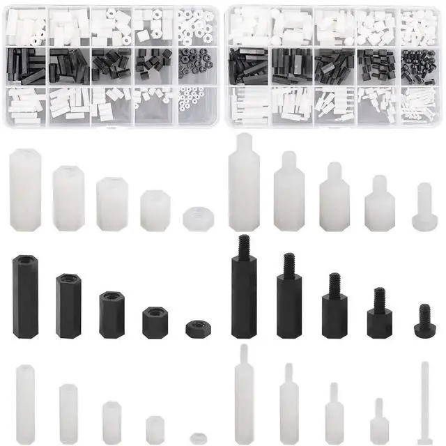 Main image of 360pcs M2 M3 M4 Male Female Nylon Hex Spacer Standoff Screw Nut Assortment Kit