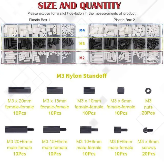 Alt view image 2 of 7 - 360pcs M2 M3 M4 Male Female Nylon Hex Spacer Standoff Screw Nut Assortment Kit