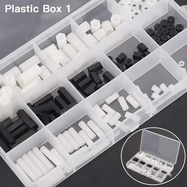 Alt view image 5 of 7 - 360pcs M2 M3 M4 Male Female Nylon Hex Spacer Standoff Screw Nut Assortment Kit