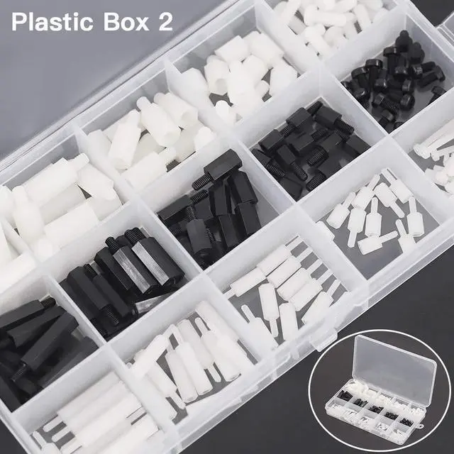 Alt view image 6 of 7 - 360pcs M2 M3 M4 Male Female Nylon Hex Spacer Standoff Screw Nut Assortment Kit