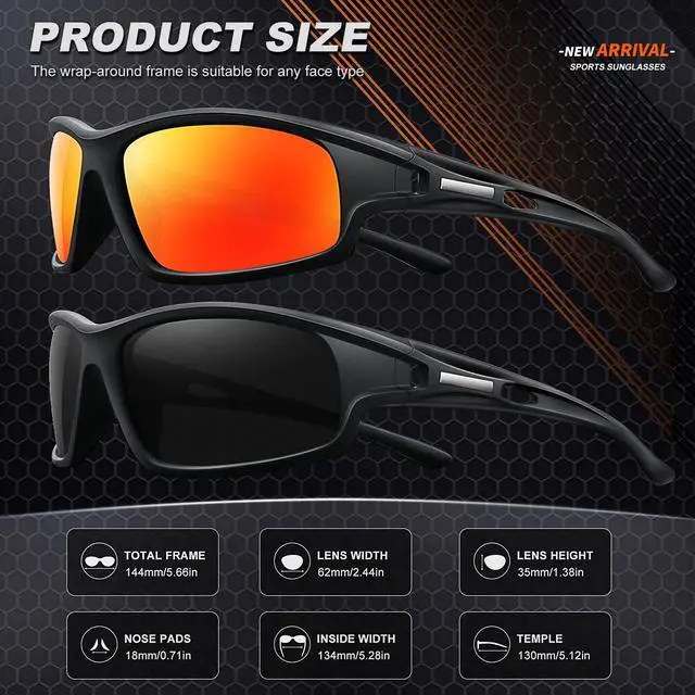 Alt view image 4 of 6 - Polarized Sports Sunglasses for Men 100% UV Protection Wrap Around Unbreakable Sun Glasses for Fishing Driving