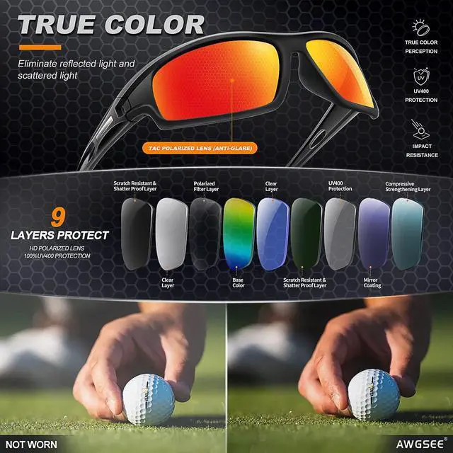 Alt view image 5 of 6 - Polarized Sports Sunglasses for Men 100% UV Protection Wrap Around Unbreakable Sun Glasses for Fishing Driving