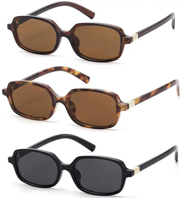 Main image of Trendy Rectangle Sunglasses Women Retro Y2K Fashion 90s Shades 3pack