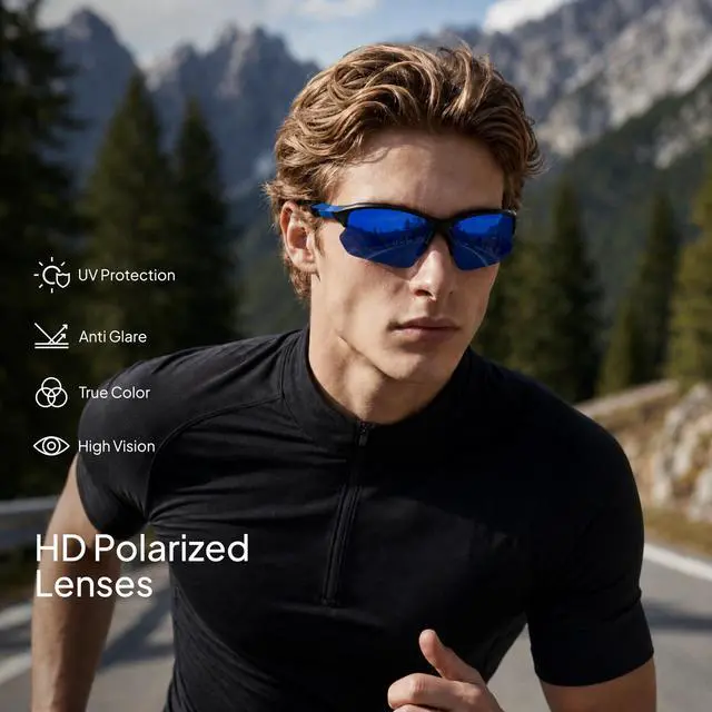 Alt view image 3 of 7 - 3 Pack Polarized Sports Sunglasses for Men, UV Protection Half Frame Sunglasses Comfortable for Running Cycling Driving