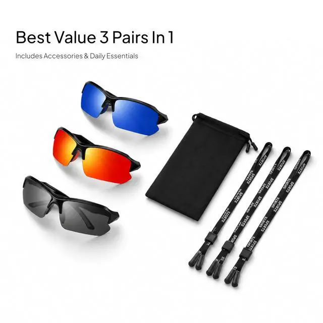 Alt view image 7 of 7 - 3 Pack Polarized Sports Sunglasses for Men, UV Protection Half Frame Sunglasses Comfortable for Running Cycling Driving
