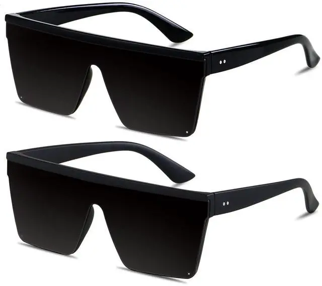 Main image of Super Dark Black Square Oversized Sunglasses for Women Men Flat Top