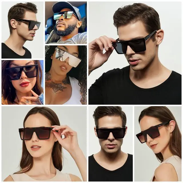 Alt view image 3 of 6 - Super Dark Black Square Oversized Sunglasses for Women Men Flat Top