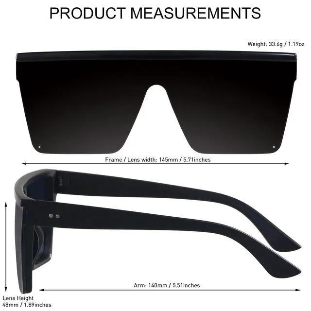 Alt view image 4 of 6 - Super Dark Black Square Oversized Sunglasses for Women Men Flat Top