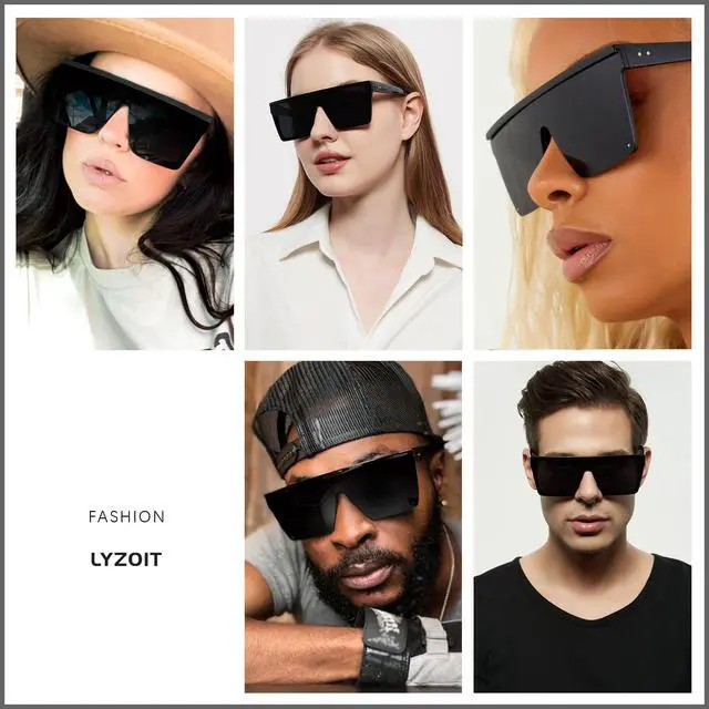 Alt view image 5 of 6 - Super Dark Black Square Oversized Sunglasses for Women Men Flat Top