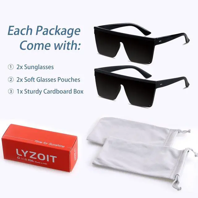 Alt view image 6 of 6 - Super Dark Black Square Oversized Sunglasses for Women Men Flat Top
