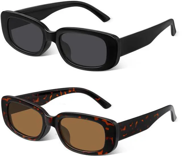 Main image of Rectangle Sunglasses for Womens Men - Trendy Y2k Retro Sun Glasses 90s Vintage Fashion Square Frame UV400 Protection (Black+Leopard)