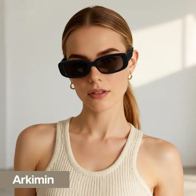 Alt view image 2 of 7 - Rectangle Sunglasses for Womens Men - Trendy Y2k Retro Sun Glasses 90s Vintage Fashion Square Frame UV400 Protection (Black+Leopard)