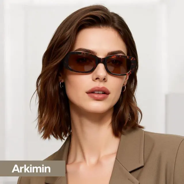 Alt view image 3 of 7 - Rectangle Sunglasses for Womens Men - Trendy Y2k Retro Sun Glasses 90s Vintage Fashion Square Frame UV400 Protection (Black+Leopard)
