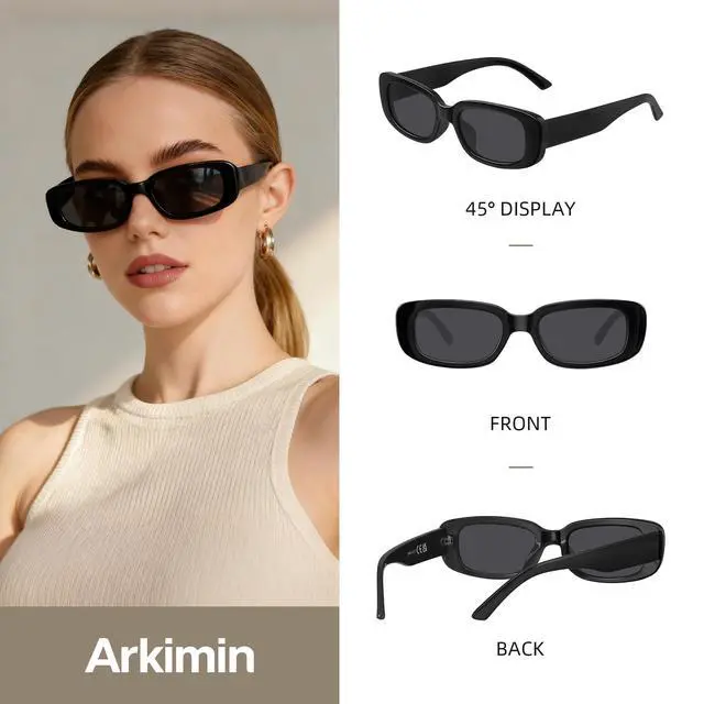 Alt view image 6 of 7 - Rectangle Sunglasses for Womens Men - Trendy Y2k Retro Sun Glasses 90s Vintage Fashion Square Frame UV400 Protection (Black+Leopard)