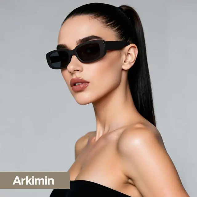 Alt view image 5 of 7 - Rectangle Sunglasses for Womens Men - Trendy Y2k Retro Sun Glasses 90s Vintage Fashion Square Frame UV400 Protection (Black+Leopard)
