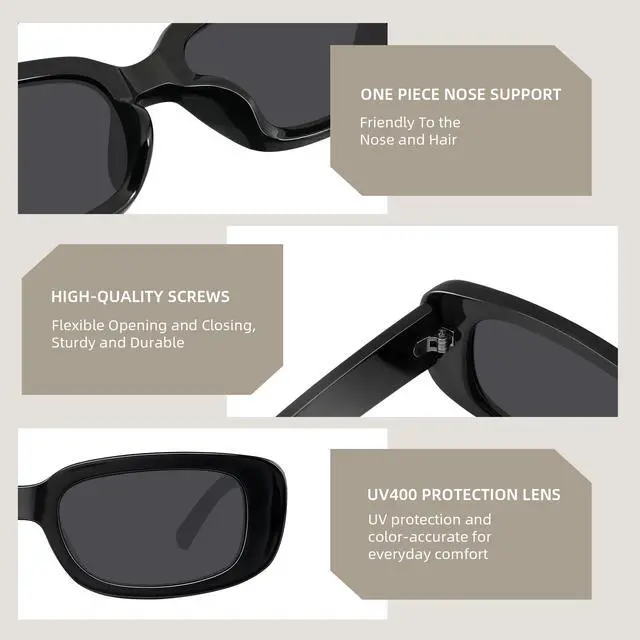 Alt view image 7 of 7 - Rectangle Sunglasses for Womens Men - Trendy Y2k Retro Sun Glasses 90s Vintage Fashion Square Frame UV400 Protection (Black+Leopard)