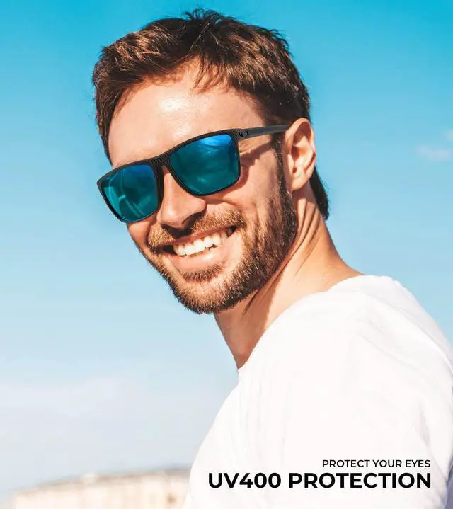 Alt view image 2 of 7 - Polarized Sunglasses Men, Lightweight Mens Sunglasses Polarized UV Protection Driving Fishing Golf (Black/Ice Blue/Brown)