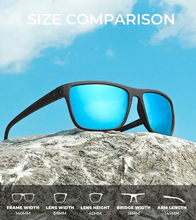 Alt view image 3 of 7 - Polarized Sunglasses Men, Lightweight Mens Sunglasses Polarized UV Protection Driving Fishing Golf (Black/Ice Blue/Brown)