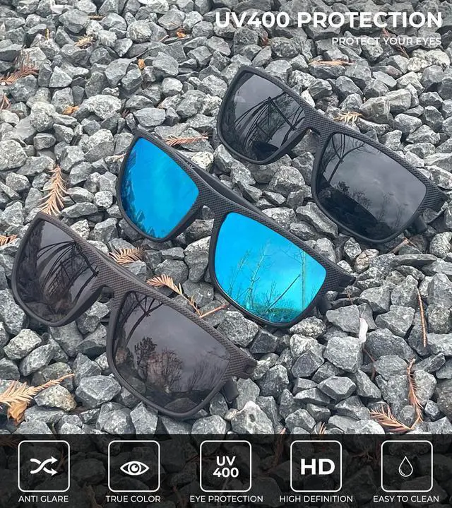 Alt view image 5 of 7 - Polarized Sunglasses Men, Lightweight Mens Sunglasses Polarized UV Protection Driving Fishing Golf (Black/Ice Blue/Brown)